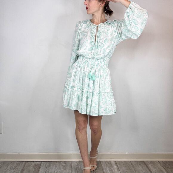 NWT HOUSE OF HARLOW 1960 Mini Dress Ruffle Smocked Waistband long sleeve 3061 - Picture 11 of 11